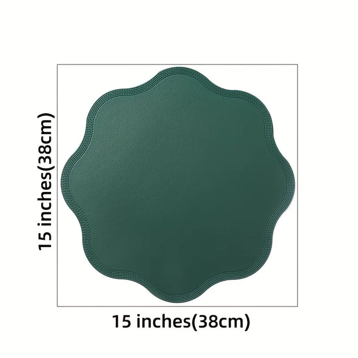 FloraMat | Luxury Round Faux Leather Placemats | Embossed Flower Design