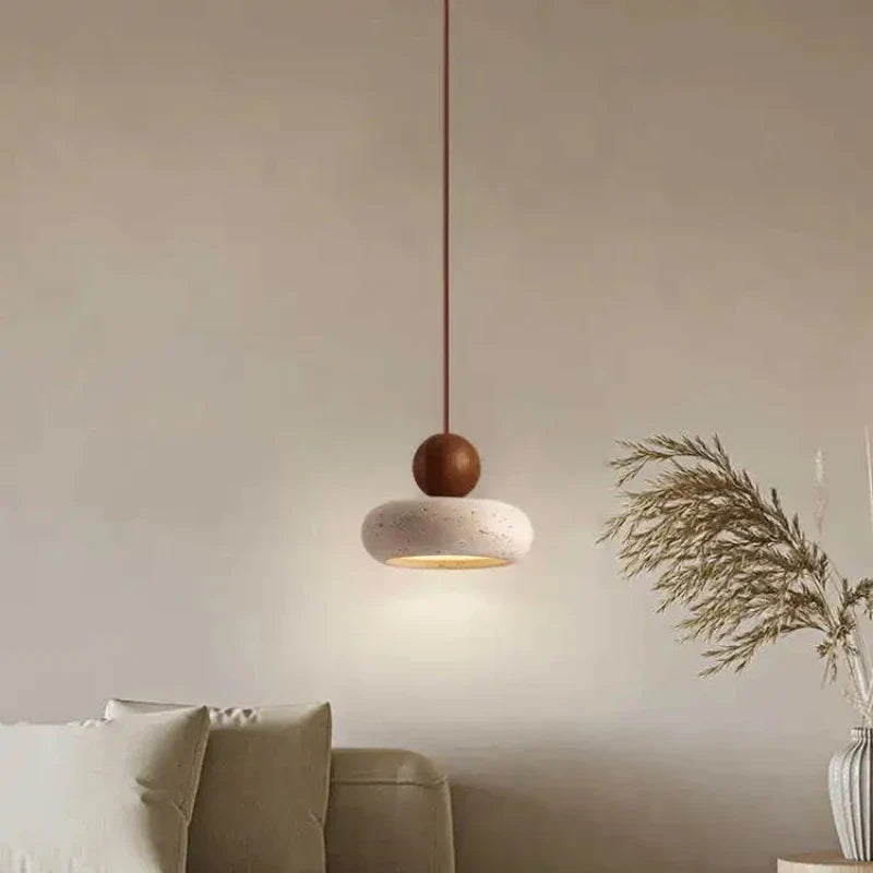 Natural Stone &amp; Wood Pendant Light | Vintage Minimalist Pendant