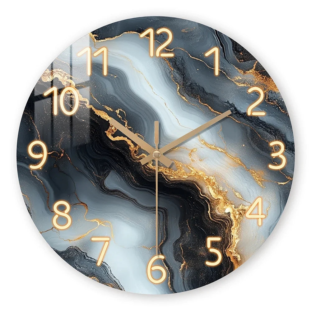 Blue &amp; Gold Marble Wall Clock | Silent Wooden Design