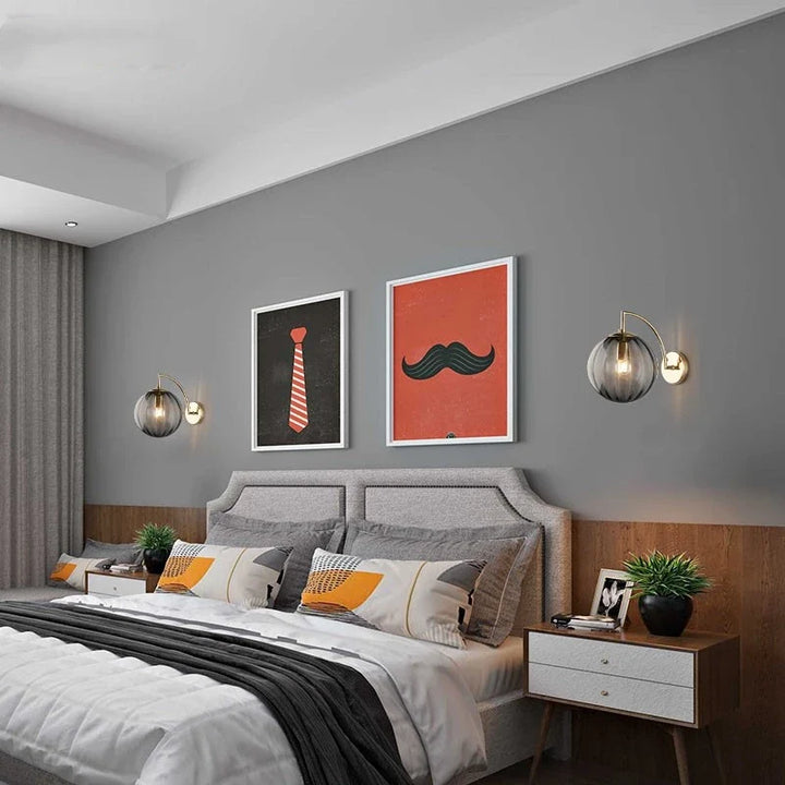 Modern Glass Ball Wall Lamp | Brass &amp; Tinted Glass Design