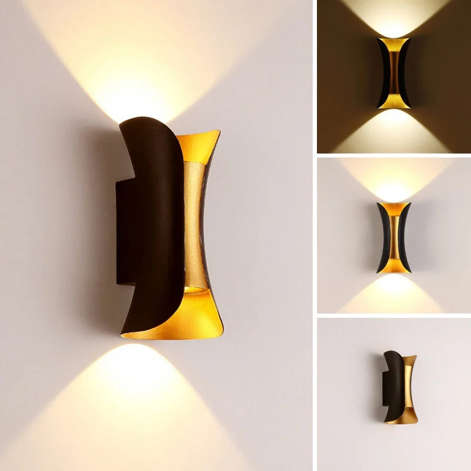 Modern Black &amp; Gold Wall Light | Waterproof LED Up &amp; Down Lamp
