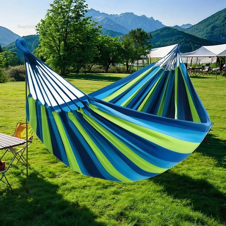 Canvas Hammock | Striped Double Swing Bed – Indoor &amp; Outdoor Camping Hammock