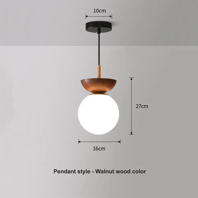 Modern Nordic Glass Ball Ceiling &amp; Pendant Light | Wood Finish