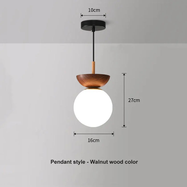 Modern Nordic Glass Ball Ceiling &amp; Pendant Light | Wood Finish
