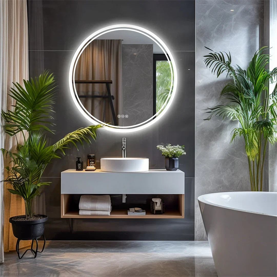 LuvoRound | Round LED Bathroom Mirror | Anti-Fog &amp; Dimmable Touch Screen