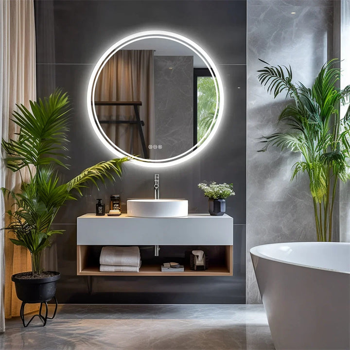 LuvoRound | Round LED Bathroom Mirror | Anti-Fog &amp; Dimmable Touch Screen