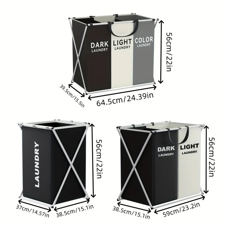 TriSort | Multi-Section Laundry Hamper | Foldable Clothes Basket with Compartments