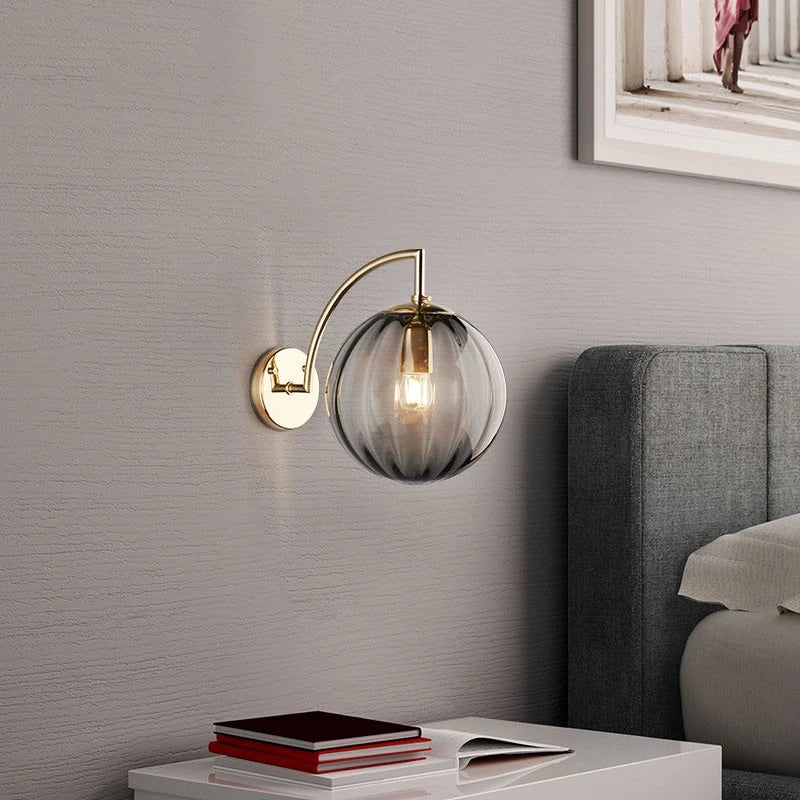 Modern Glass Ball Wall Lamp | Brass &amp; Tinted Glass Design
