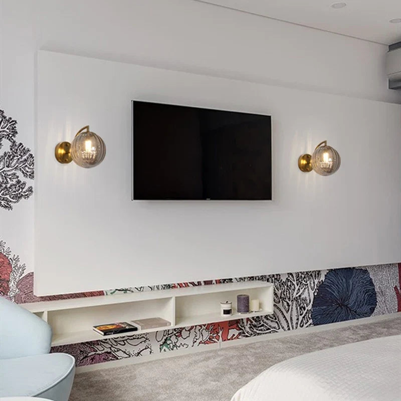 Modern Glass Ball Wall Lamp | Brass &amp; Tinted Glass Design