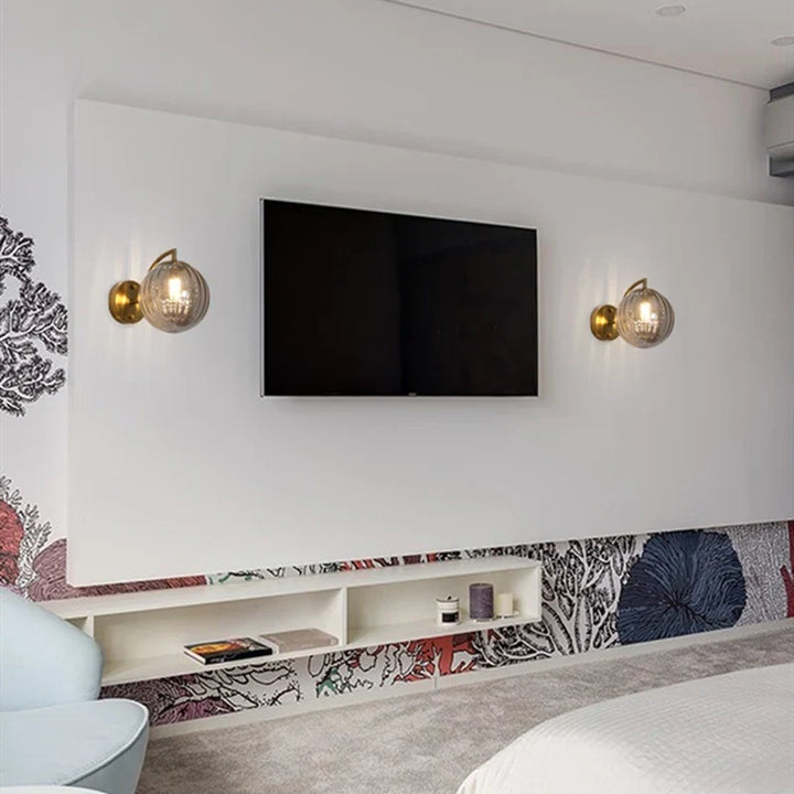 Modern Glass Ball Wall Lamp | Brass &amp; Tinted Glass Design