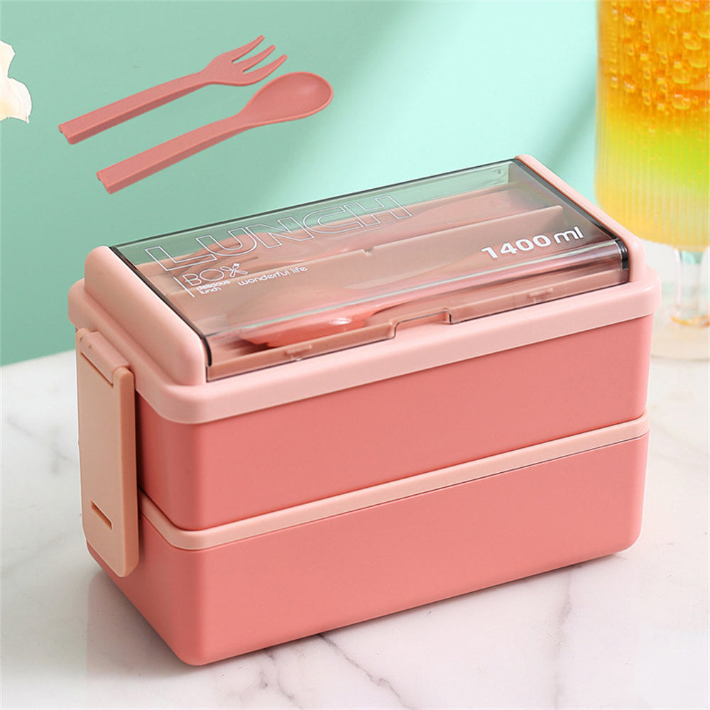 1400ml Double Layer Bento Box | Portable Lunch Box with Fork &amp; Spoon – Microwave Safe Food Storage for Kids &amp; Adults