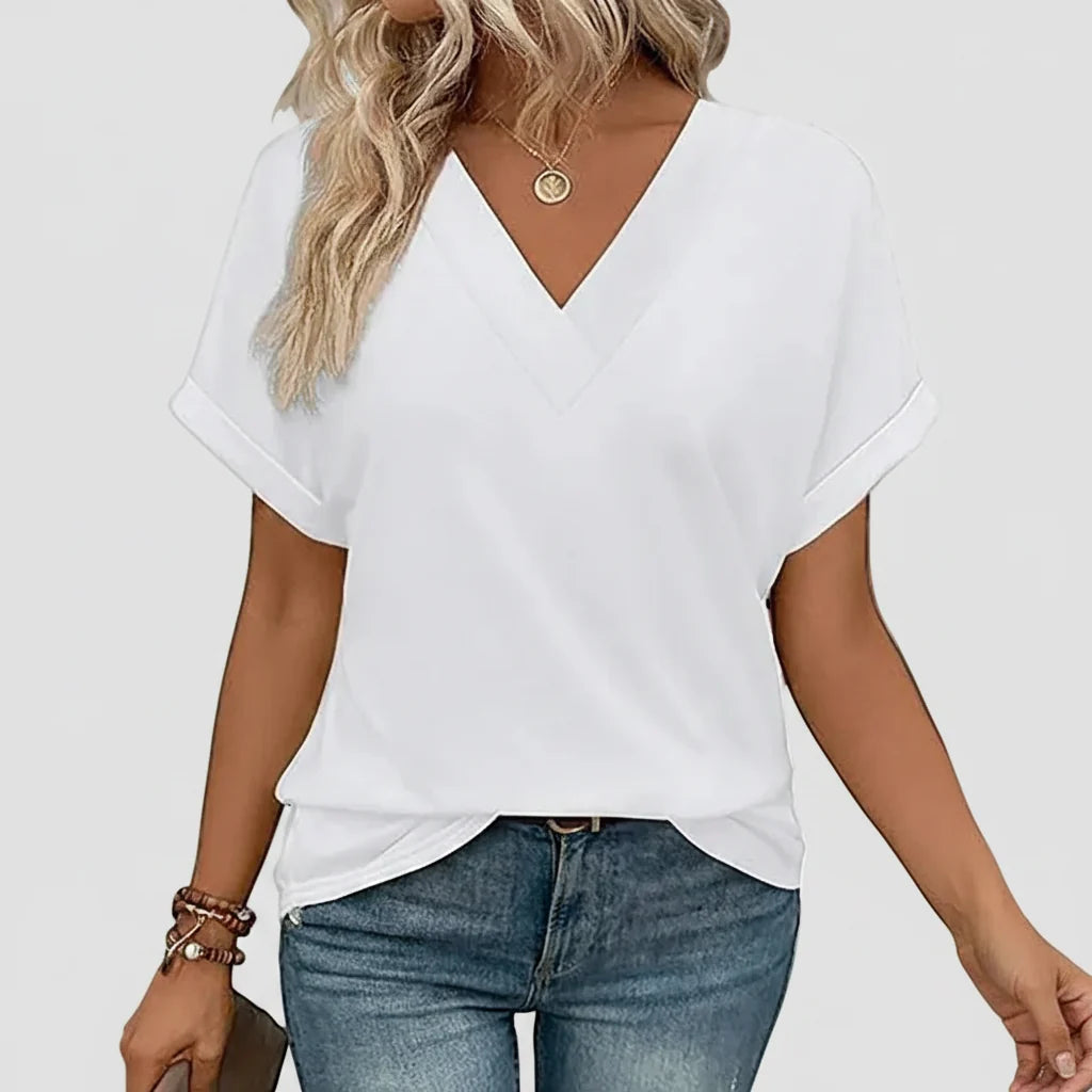 Women T Shirt Casual V Neck Loose Fit Short Sleeve Summer Top
