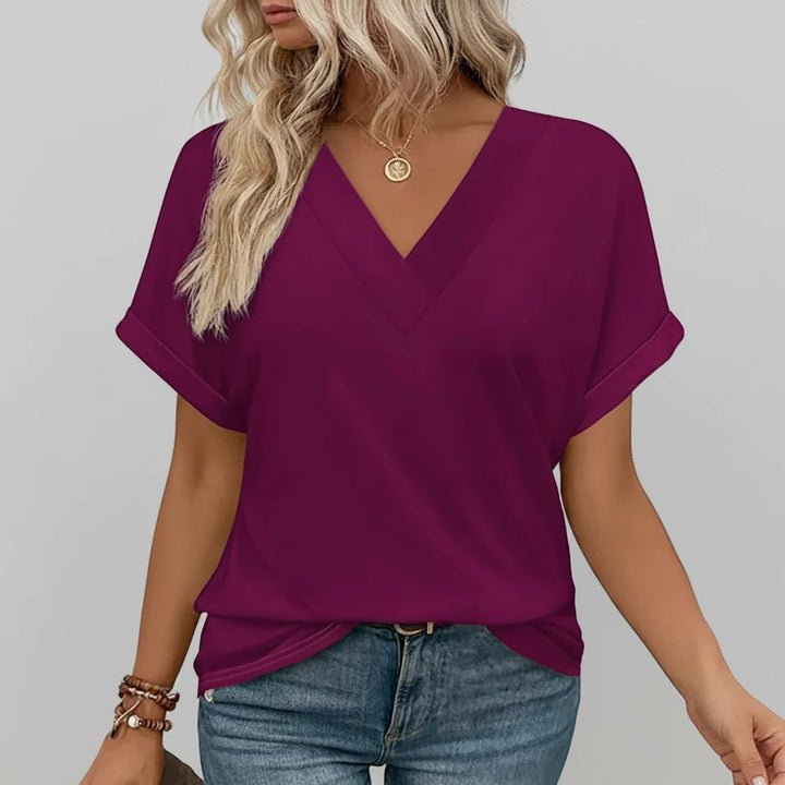 Women T Shirt Casual V Neck Loose Fit Short Sleeve Summer Top
