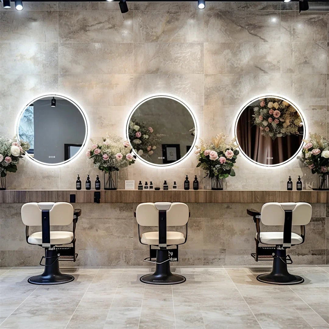 LuvoRound | Round LED Bathroom Mirror | Anti-Fog &amp; Dimmable Touch Screen