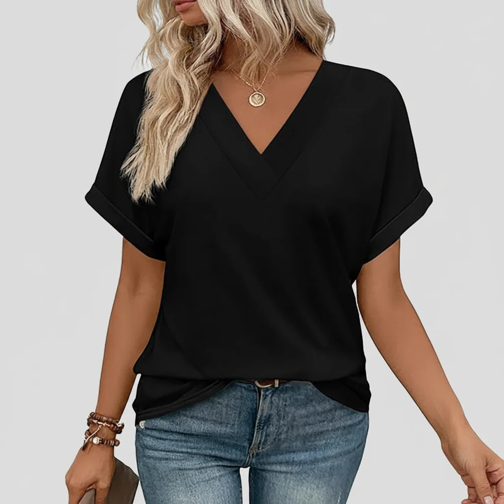 Women T Shirt Casual V Neck Loose Fit Short Sleeve Summer Top
