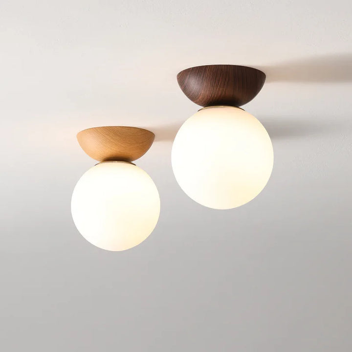 Modern Nordic Glass Ball Ceiling &amp; Pendant Light | Wood Finish