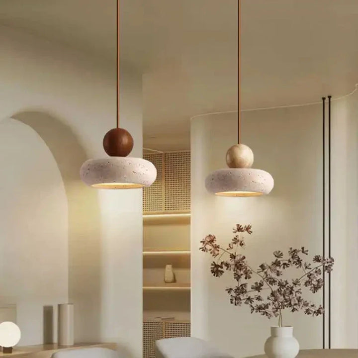Natural Stone &amp; Wood Pendant Light | Vintage Minimalist Pendant