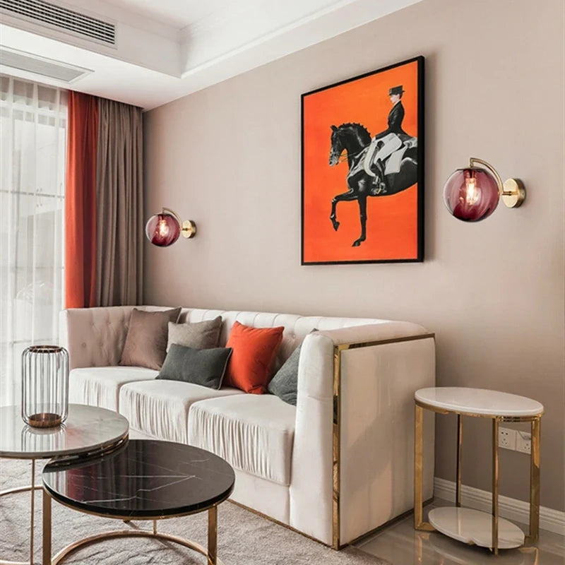 Modern Glass Ball Wall Lamp | Brass &amp; Tinted Glass Design