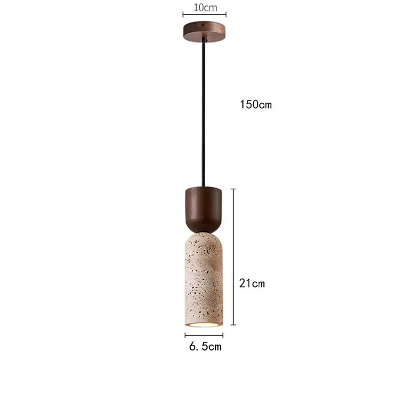 Wabi-Sabi Travertine &amp; Wood Pendant Light | Japanese Minimalist Bedside Lighting