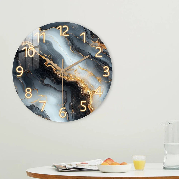 Blue &amp; Gold Marble Wall Clock | Silent Wooden Design