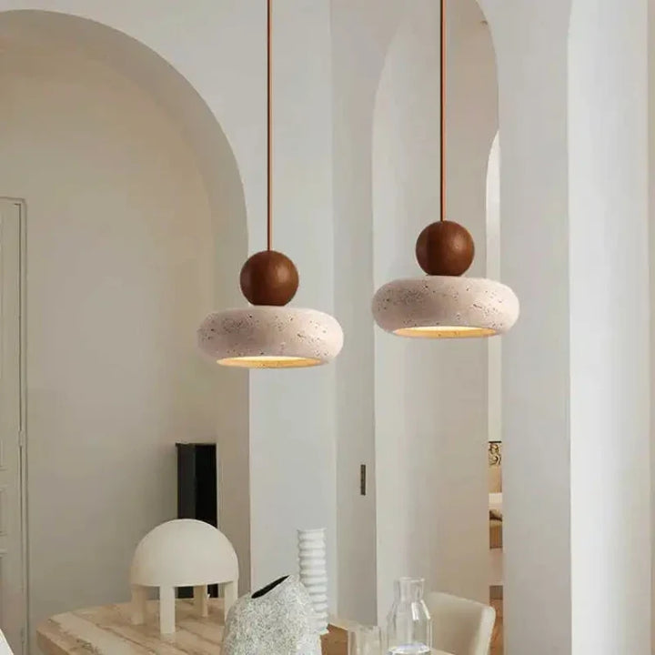 Natural Stone &amp; Wood Pendant Light | Vintage Minimalist Pendant