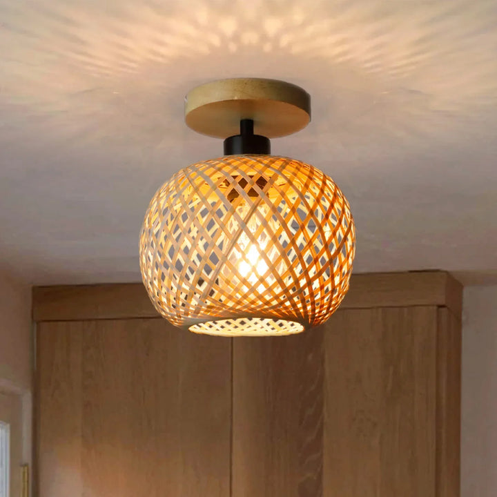 Natura Bamboo Ceiling Lamp | Handwoven Rattan LED Fixture
