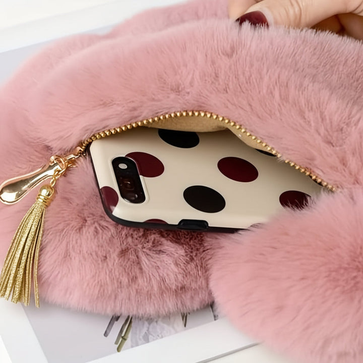 Shoulder Bag Faux Fur Heart Crossbody Chain Purse