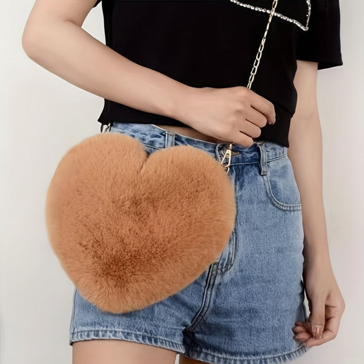 Shoulder Bag Faux Fur Heart Crossbody Chain Purse