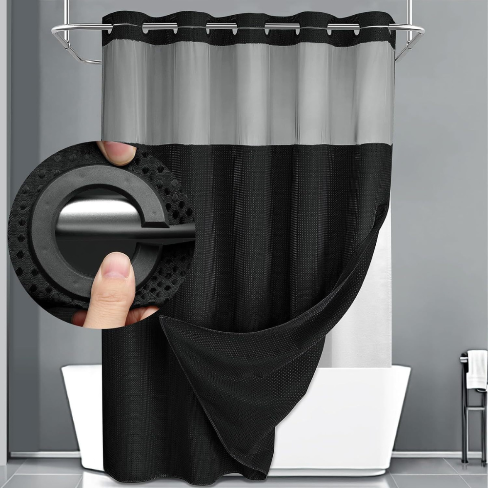 Shower Curtain Waffle Fabric Geometric Double Layer Bathroom Set