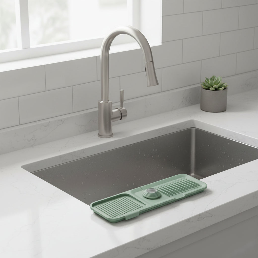 Sink Mat Silicone Faucet Drip Catcher Self Draining Design