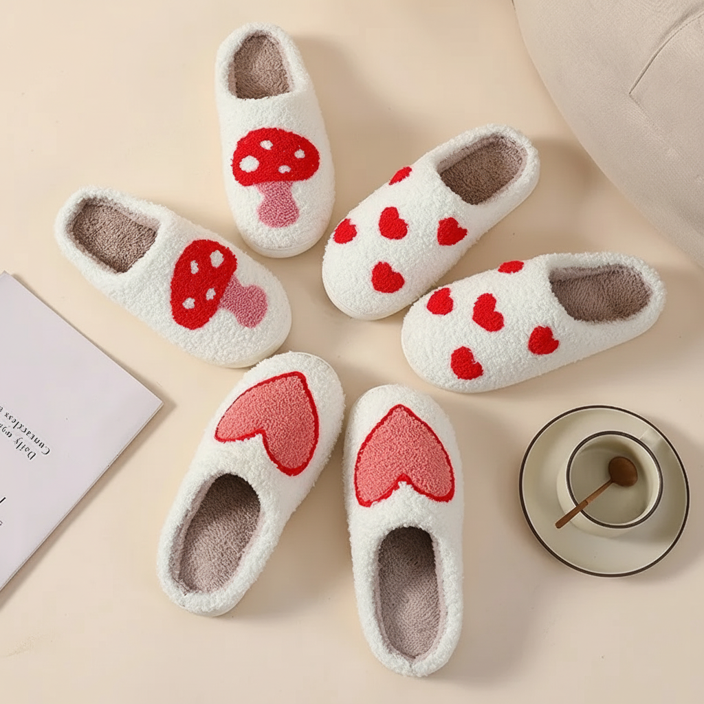 Slippers Womens Cozy Heart Print Memory Foam House Shoes