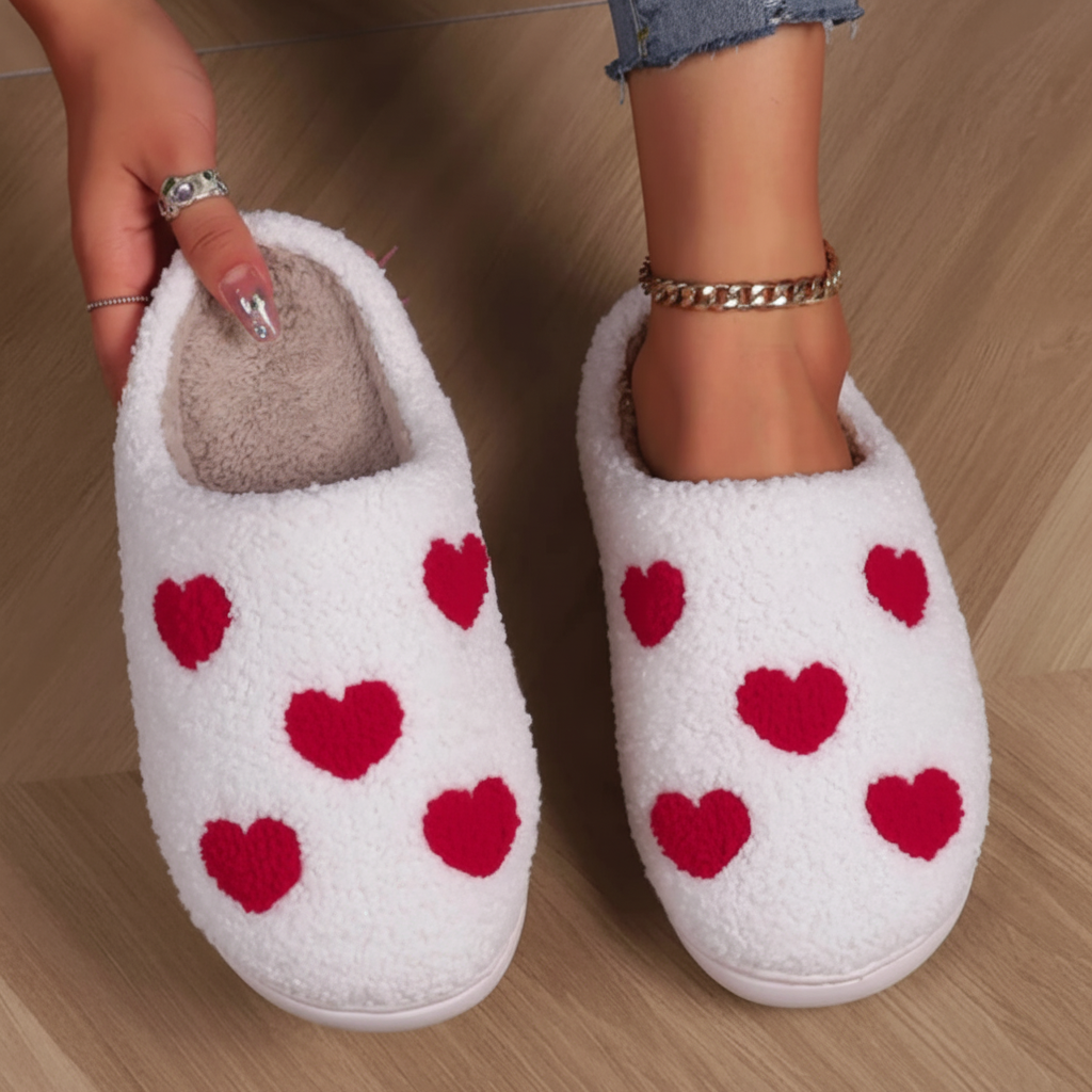 Slippers Womens Cozy Heart Print Memory Foam House Shoes