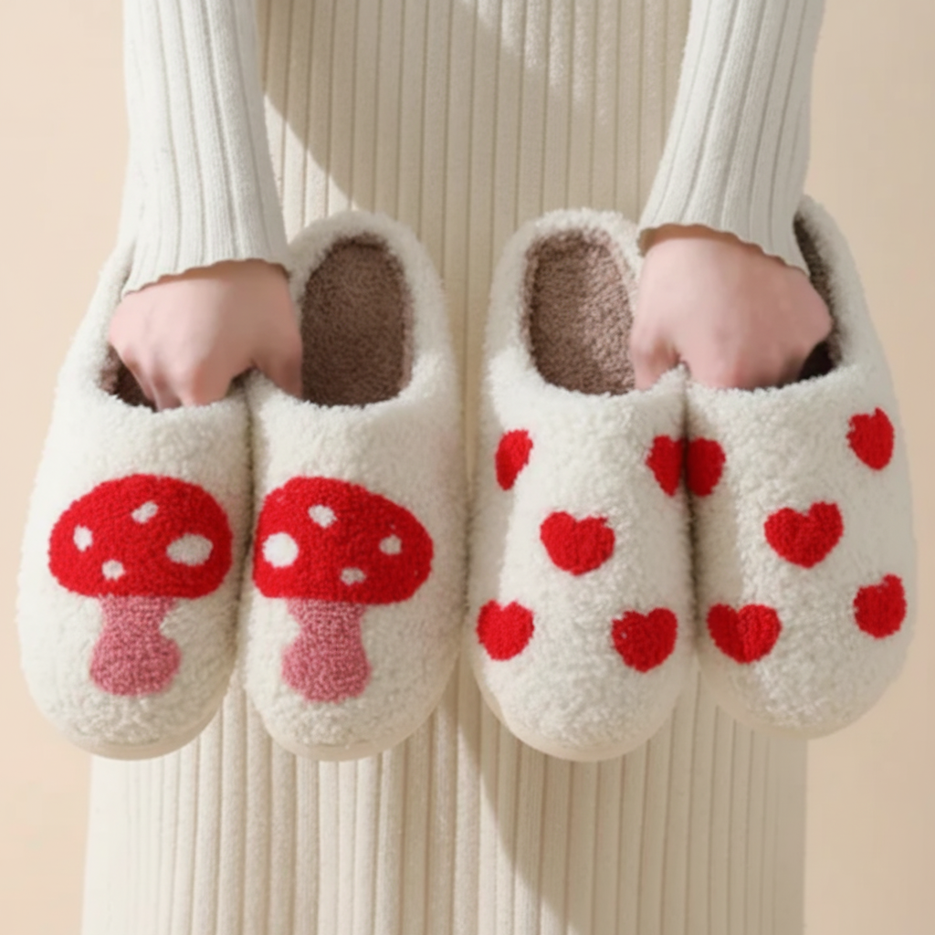 Slippers Womens Cozy Heart Print Memory Foam House Shoes