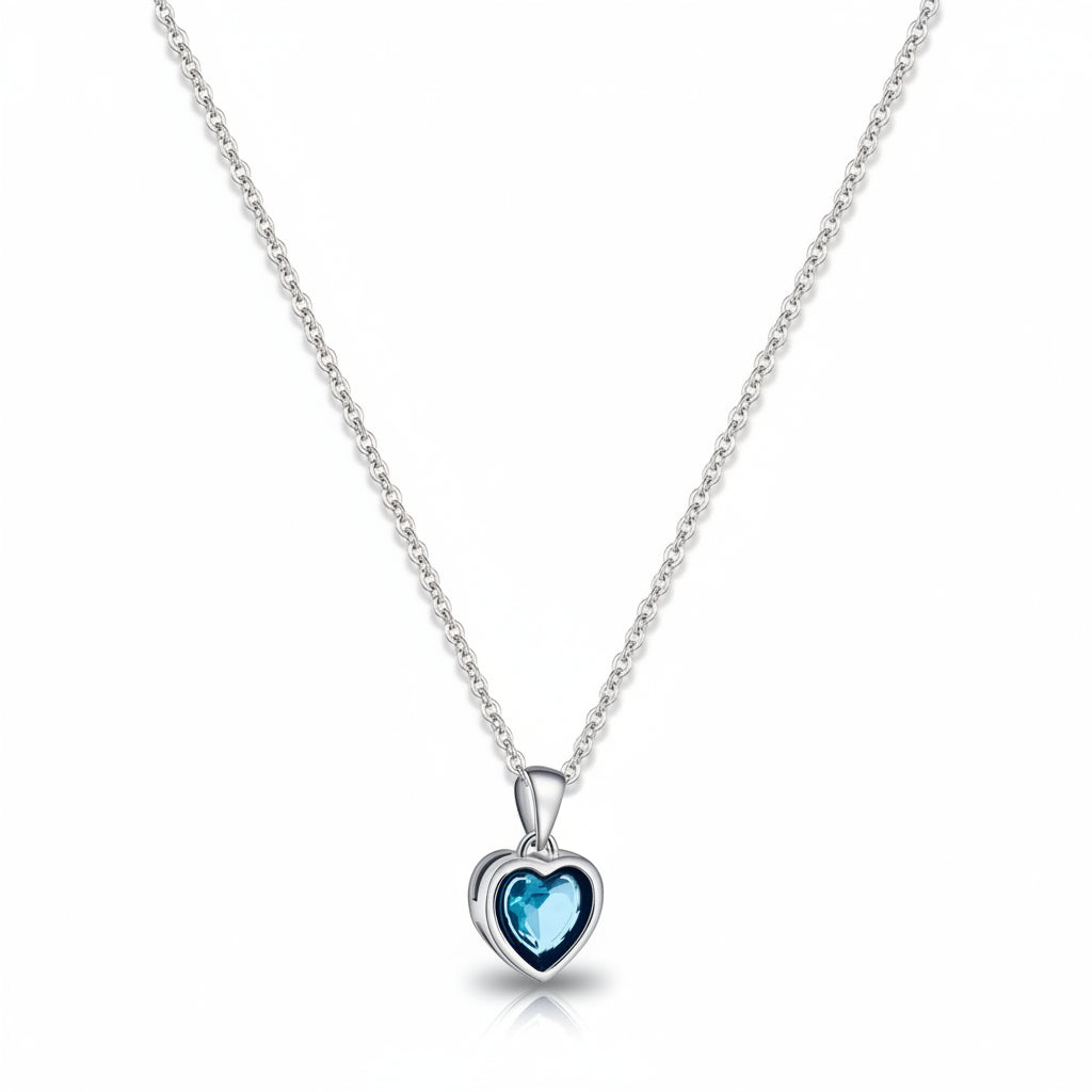 Silver Necklace Heart Pendant Sapphire Birthstone