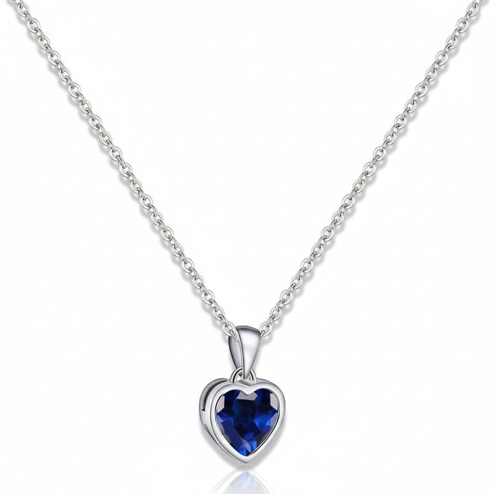 Silver Necklace Heart Pendant Sapphire Birthstone
