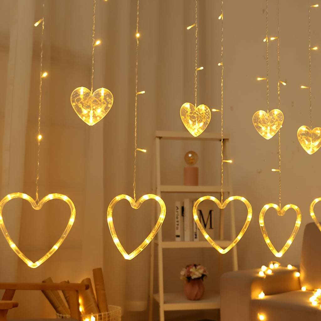 String Lights Heart Shaped Warm LED Window Decoration
