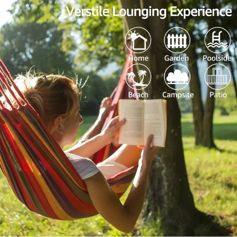 Canvas Hammock | Striped Double Swing Bed – Indoor &amp; Outdoor Camping Hammock