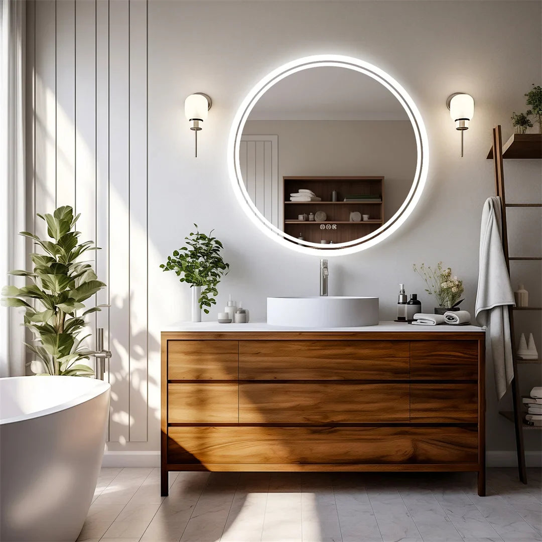 LuvoRound | Round LED Bathroom Mirror | Anti-Fog &amp; Dimmable Touch Screen