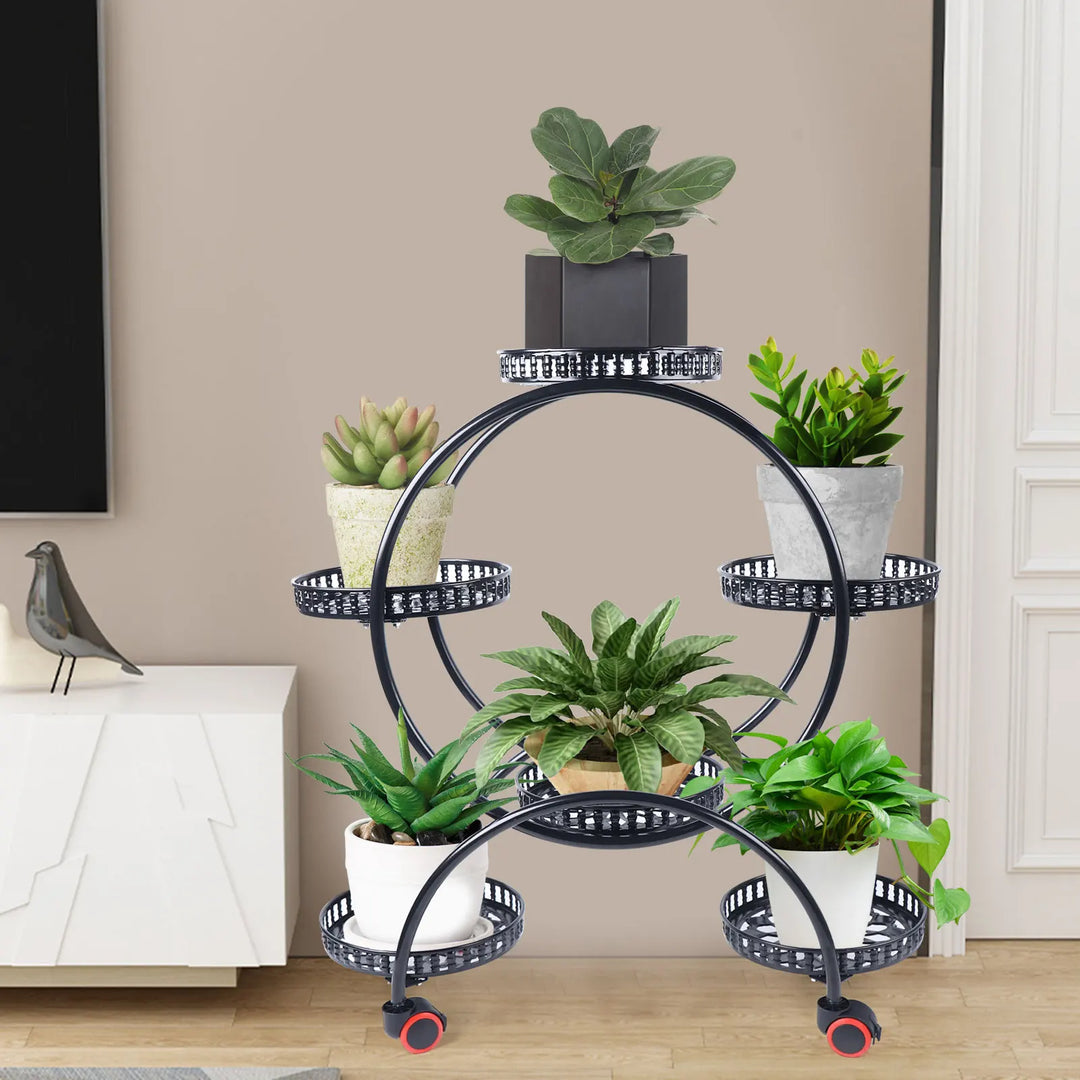 Metal Plant Stand with Wheels | 6-Tier Flower Pot Holder for Indoor &amp; Outdoor Decoration