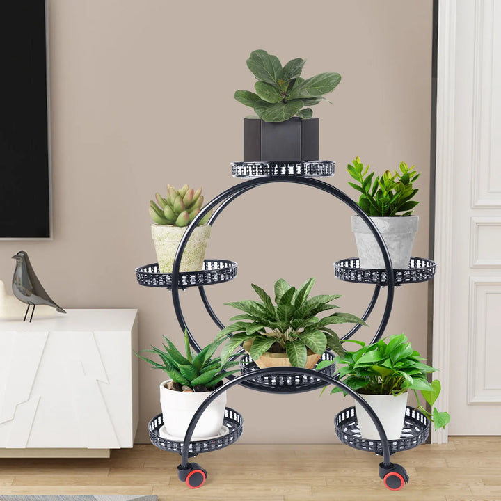 Metal Plant Stand with Wheels | 6-Tier Flower Pot Holder for Indoor &amp; Outdoor Decoration