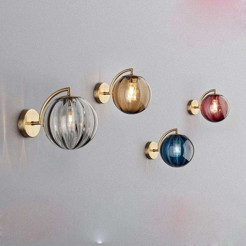 Modern Glass Ball Wall Lamp | Brass &amp; Tinted Glass Design