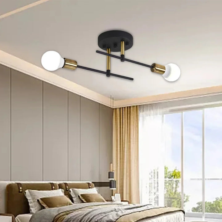Modern 2-Light Ceiling Lamp | Black &amp; Gold Flush Mount Chandelier