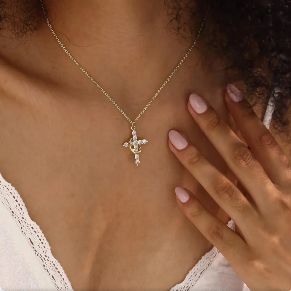 Necklace Cross Pendant Crown Mothers Day Faith Jewellery Gift