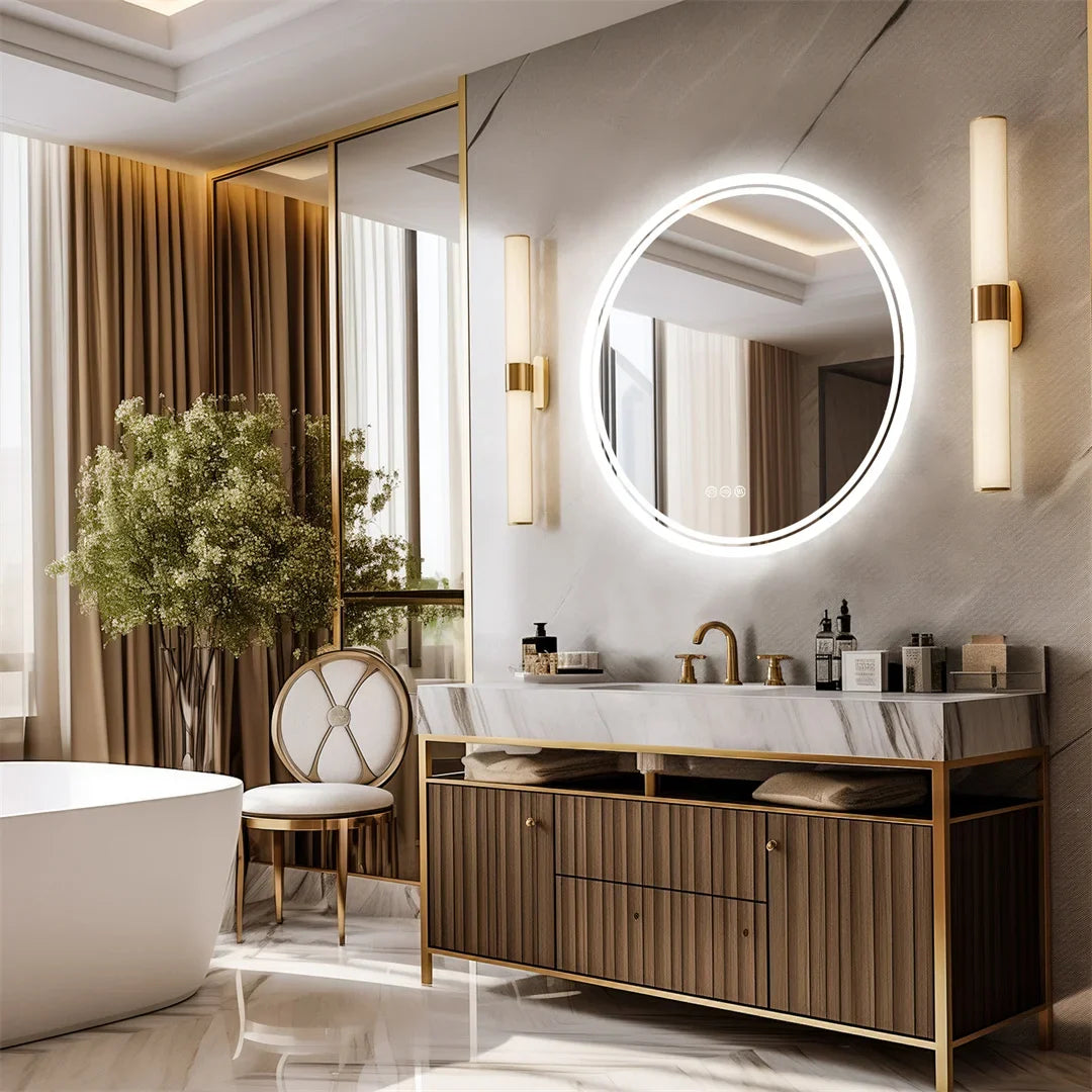 LuvoRound | Round LED Bathroom Mirror | Anti-Fog &amp; Dimmable Touch Screen