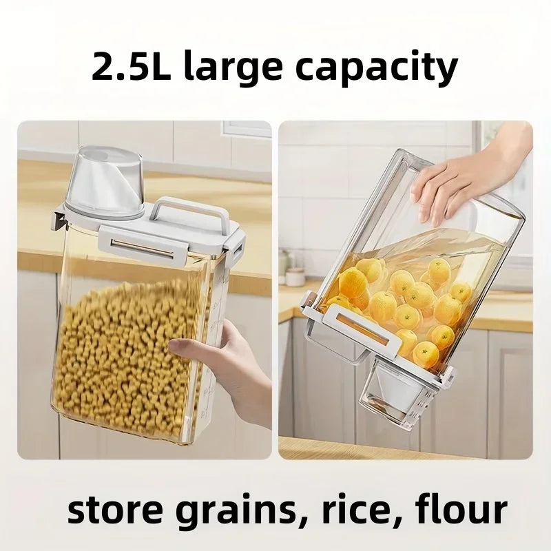 Airtight Grain Storage Container | 2.5L Rice, Cereal &amp; Flour Dispenser with Measuring Cup