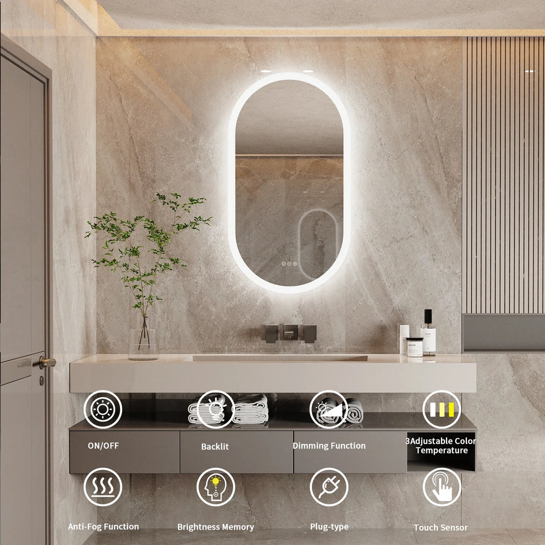 LumoOval | Oval LED Bathroom Mirror | Anti-Fog &amp; Dimmable Backlit Design