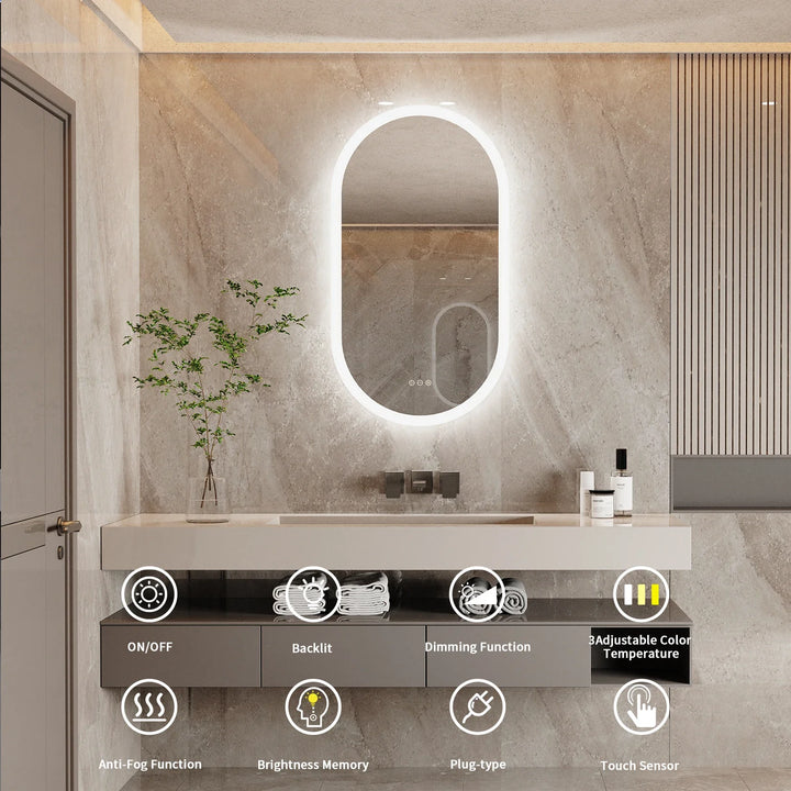 LumoOval | Oval LED Bathroom Mirror | Anti-Fog &amp; Dimmable Backlit Design