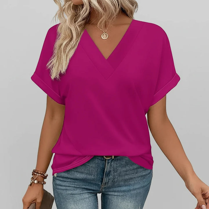 Women T Shirt Casual V Neck Loose Fit Short Sleeve Summer Top