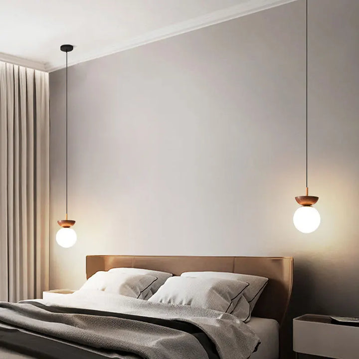 Modern Nordic Glass Ball Ceiling &amp; Pendant Light | Wood Finish