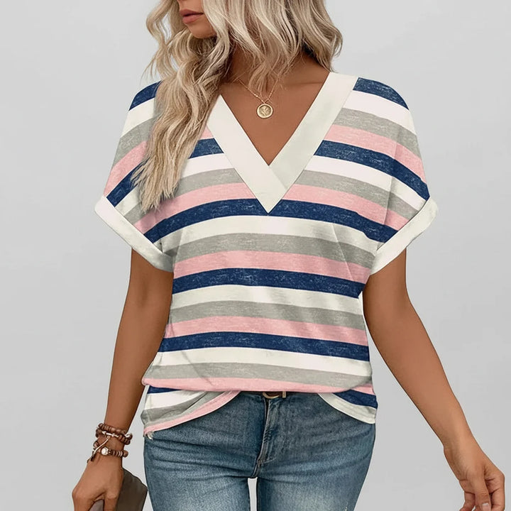 Women T Shirt Casual V Neck Loose Fit Short Sleeve Summer Top